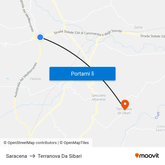 Saracena to Terranova Da Sibari map