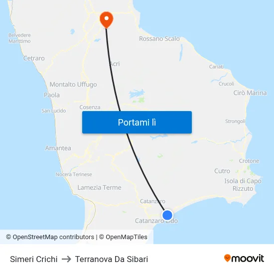 Simeri Crichi to Terranova Da Sibari map
