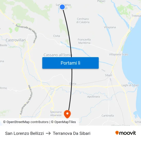 San Lorenzo Bellizzi to Terranova Da Sibari map