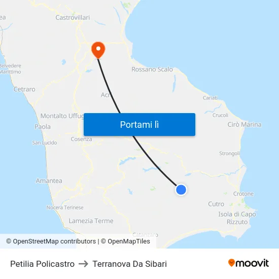 Petilia Policastro to Terranova Da Sibari map