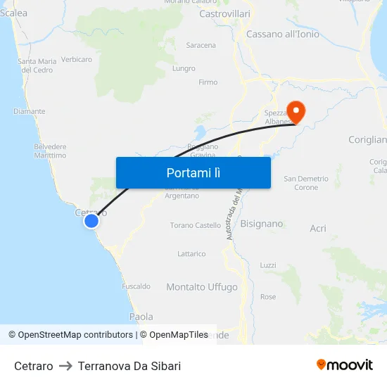 Cetraro to Terranova Da Sibari map