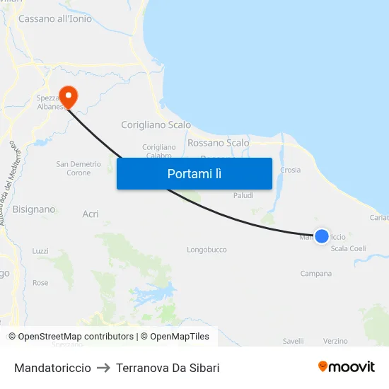 Mandatoriccio to Terranova Da Sibari map