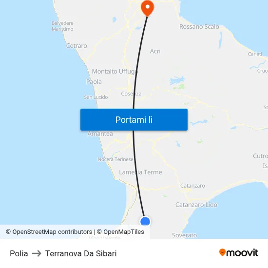 Polia to Terranova Da Sibari map