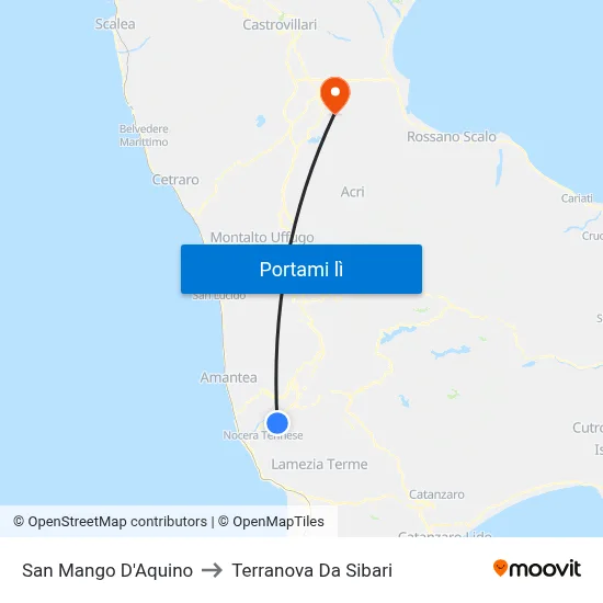 San Mango D'Aquino to Terranova Da Sibari map