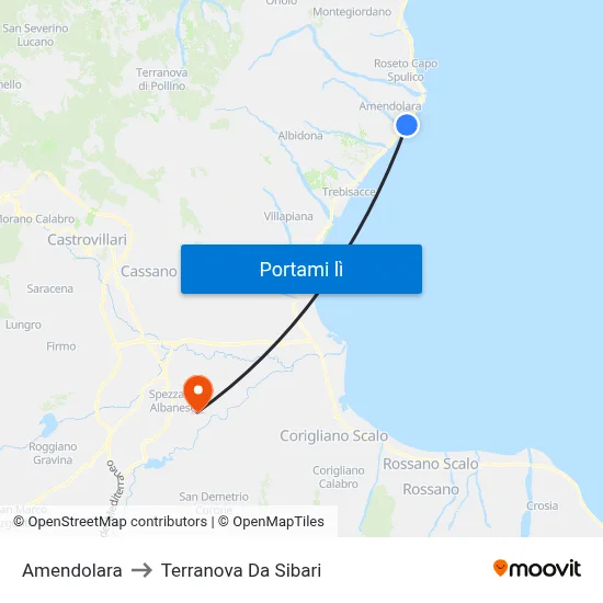 Amendolara to Terranova Da Sibari map