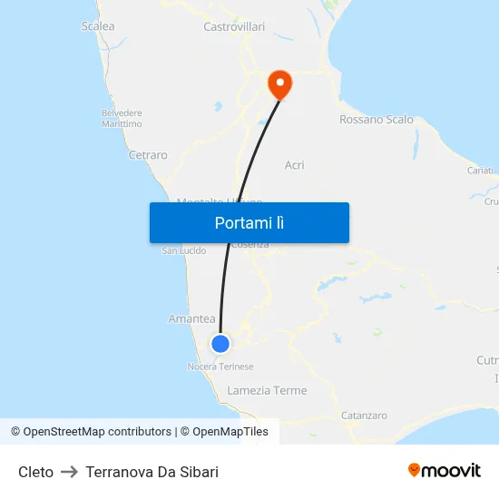 Cleto to Terranova Da Sibari map