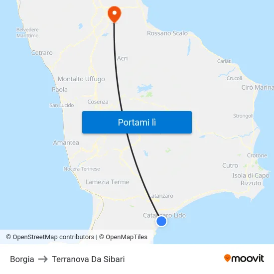 Borgia to Terranova Da Sibari map