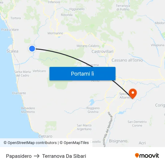Papasidero to Terranova Da Sibari map