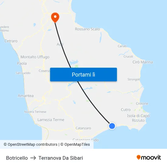 Botricello to Terranova Da Sibari map