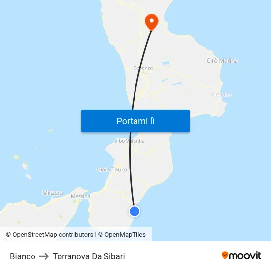 Bianco to Terranova Da Sibari map