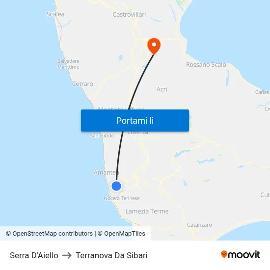Serra D'Aiello to Terranova Da Sibari map