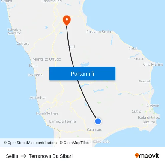 Sellia to Terranova Da Sibari map