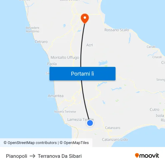 Pianopoli to Terranova Da Sibari map
