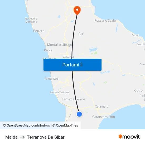 Maida to Terranova Da Sibari map