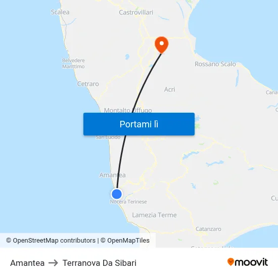 Amantea to Terranova Da Sibari map