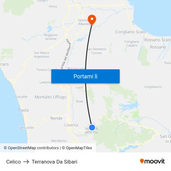 Celico to Terranova Da Sibari map