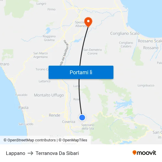 Lappano to Terranova Da Sibari map