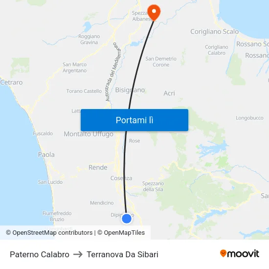 Paterno Calabro to Terranova Da Sibari map