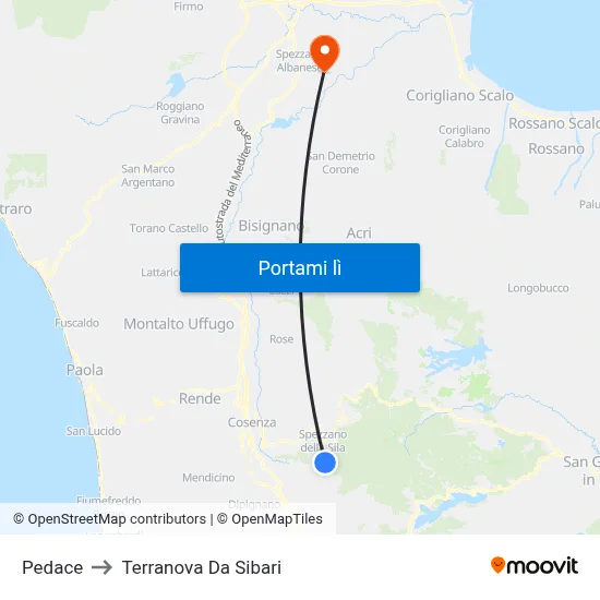 Pedace to Terranova Da Sibari map