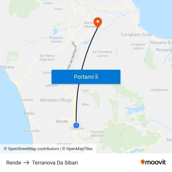 Rende to Terranova Da Sibari map