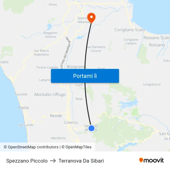 Spezzano Piccolo to Terranova Da Sibari map