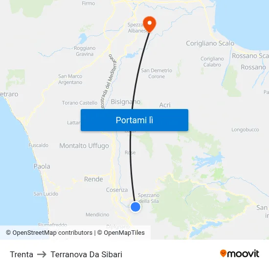 Trenta to Terranova Da Sibari map