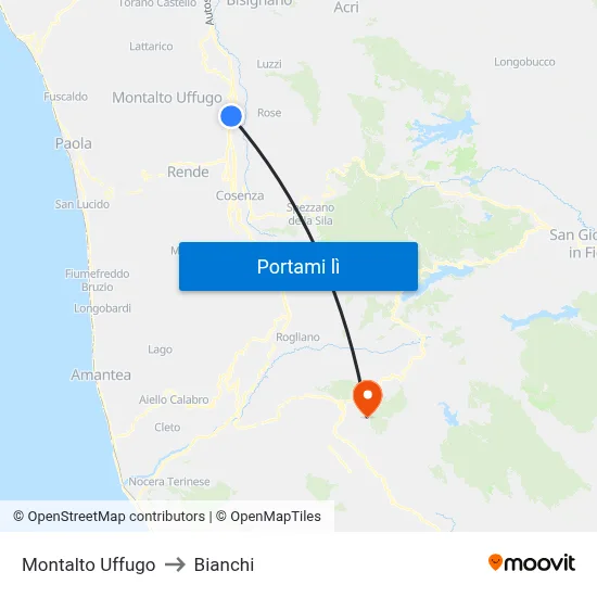 Montalto Uffugo to Bianchi map