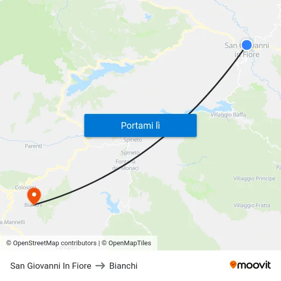 San Giovanni In Fiore to Bianchi map