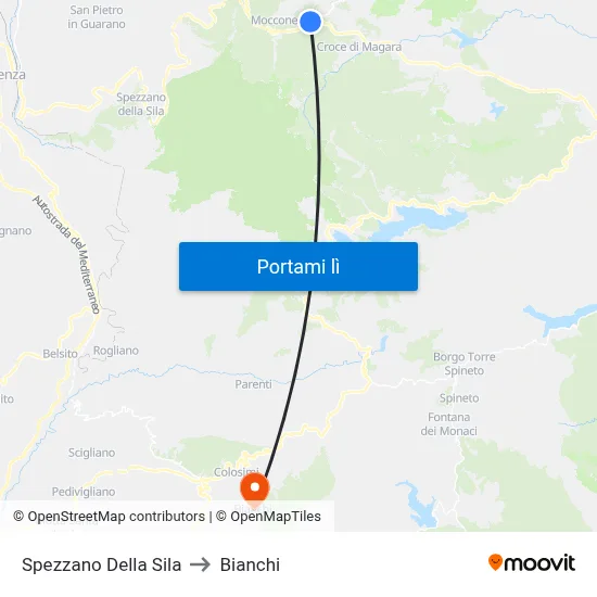 Spezzano Della Sila to Bianchi map