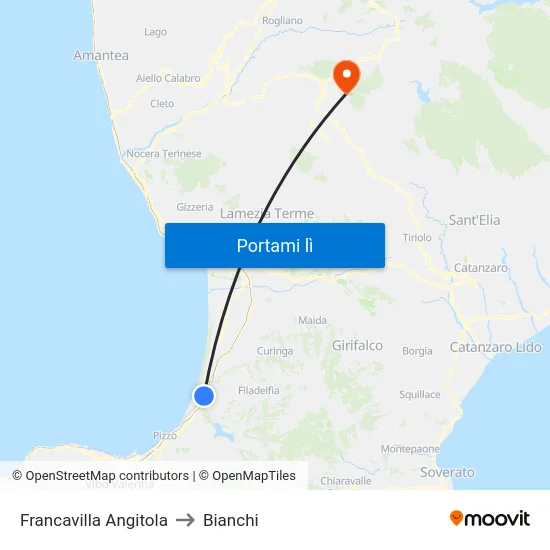 Francavilla Angitola to Bianchi map