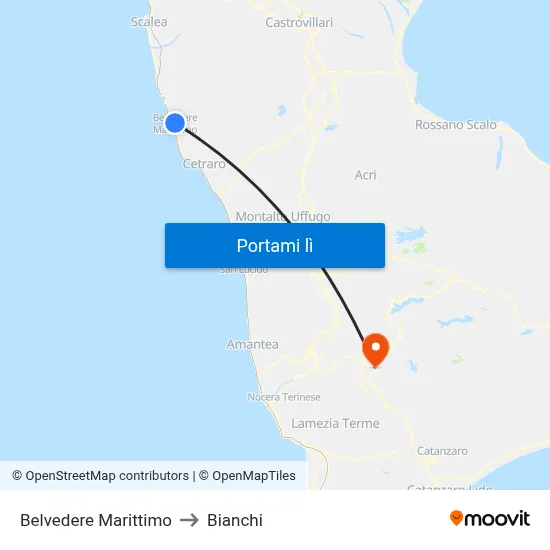 Belvedere Marittimo to Bianchi map