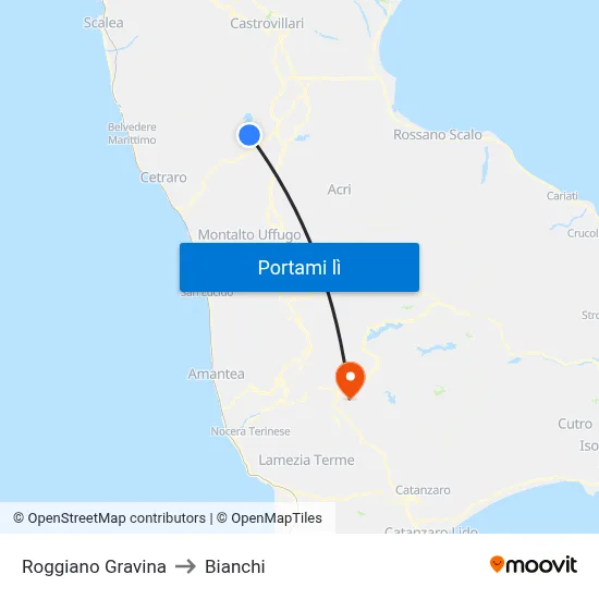 Roggiano Gravina to Bianchi map
