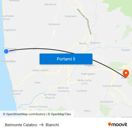 Belmonte Calabro to Bianchi map