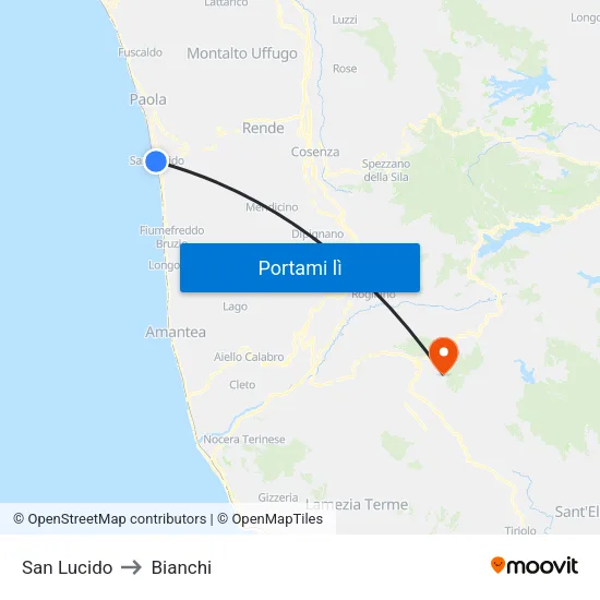 San Lucido to Bianchi map