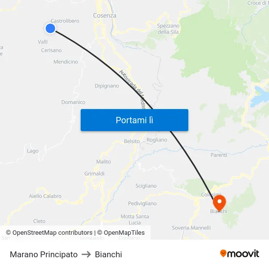 Marano Principato to Bianchi map
