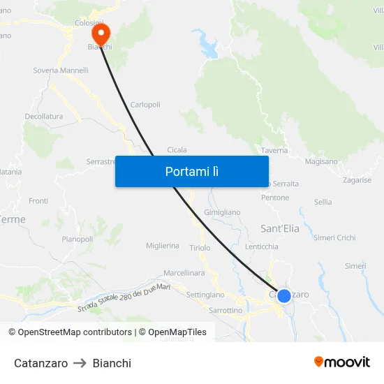 Catanzaro to Bianchi map