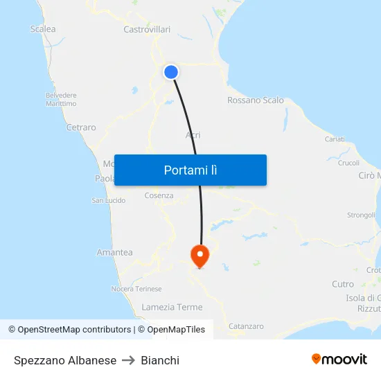 Spezzano Albanese to Bianchi map