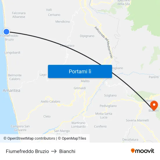Fiumefreddo Bruzio to Bianchi map