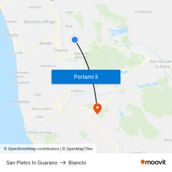 San Pietro In Guarano to Bianchi map