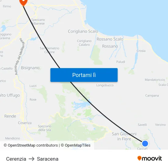 Cerenzia to Saracena map
