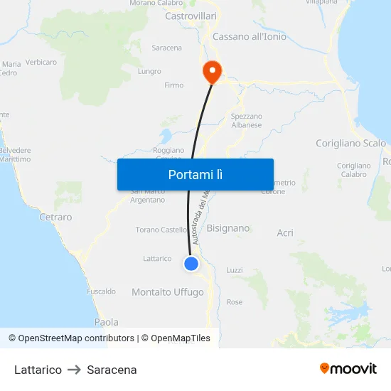 Lattarico to Saracena map