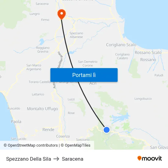 Spezzano Della Sila to Saracena map
