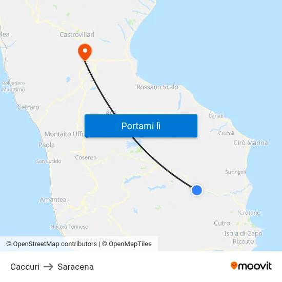 Caccuri to Saracena map