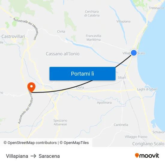 Villapiana to Saracena map