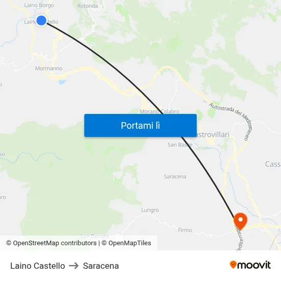 Laino Castello to Saracena map