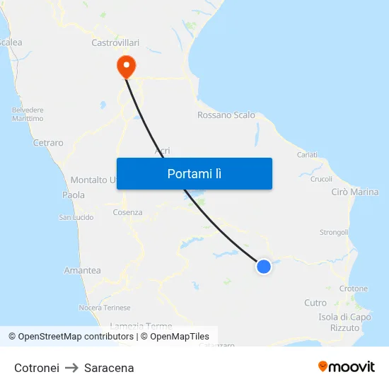 Cotronei to Saracena map