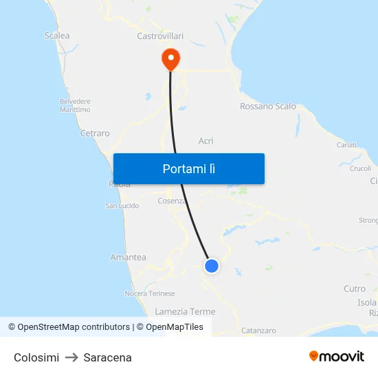 Colosimi to Saracena map