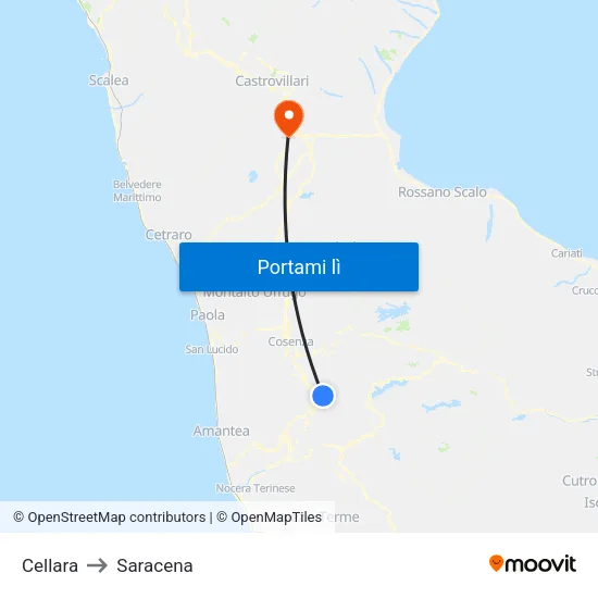 Cellara to Saracena map