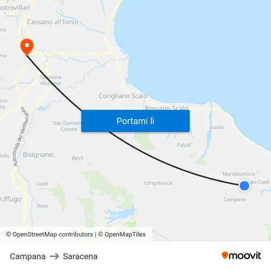 Campana to Saracena map