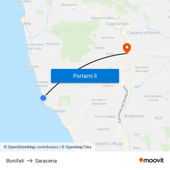 Bonifati to Saracena map